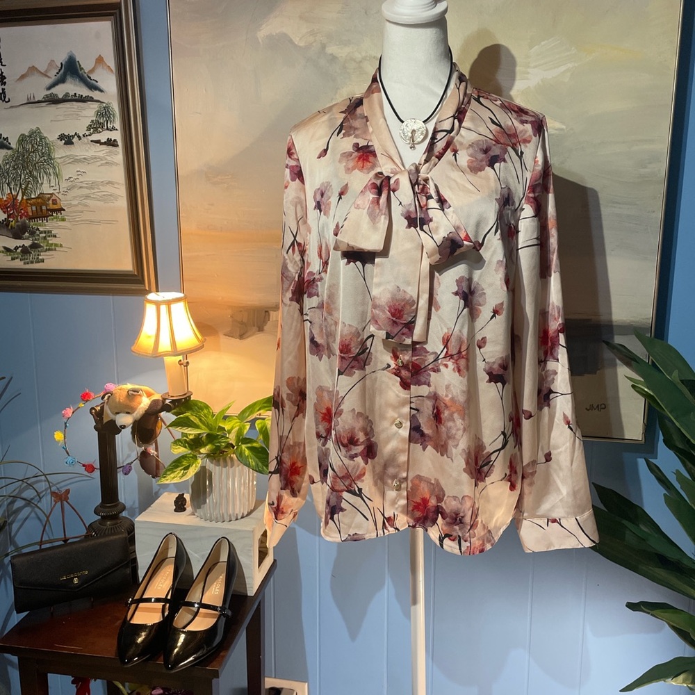 Sara Michelle Floral Blouse - Cream and Pink